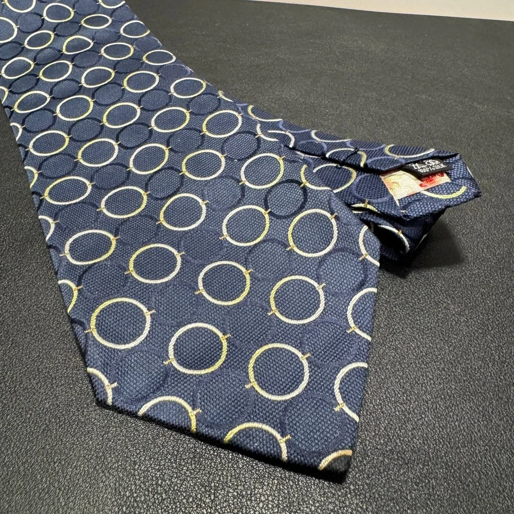 Andrea Visconti Tie Blue Geometric‎ Circle Jacquard Textured 100% Silk Designer
